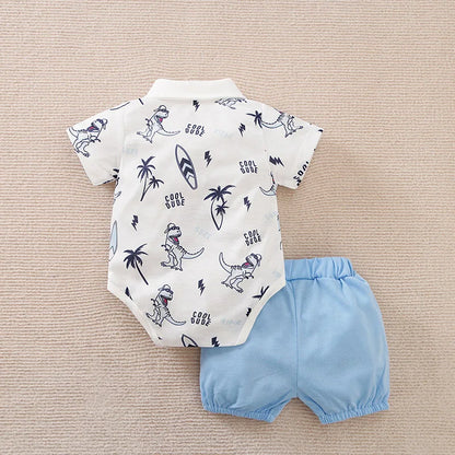 2 pcs Set Cute Dinosaur Comfortable Jumpsuit + Shorts