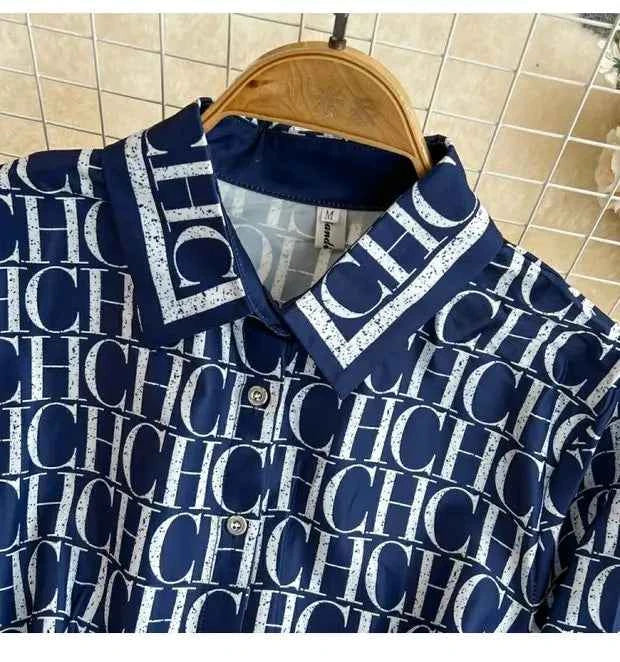 Spring Autumn Korean Sle Long Sve Turn-down Collar Slimming A-line Printed irt Dr Retro Maturi Waist-cinching