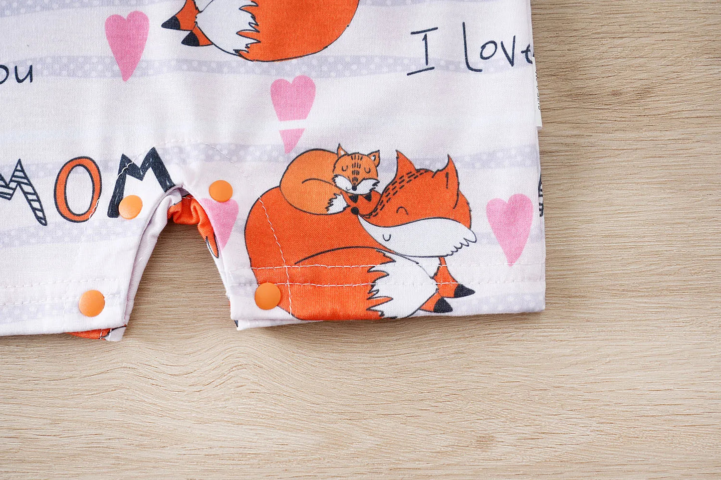 Adorable Baby Fox Print I Love You Mommy Bodysuit Short Sleeve Romper