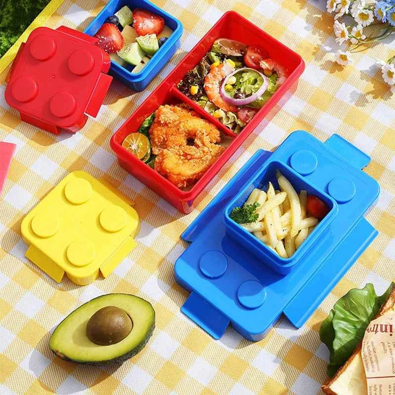 Colorful Blocks Lunch Box - Student Bento Containers - Microwave Dishwasher Safe - Leakproof