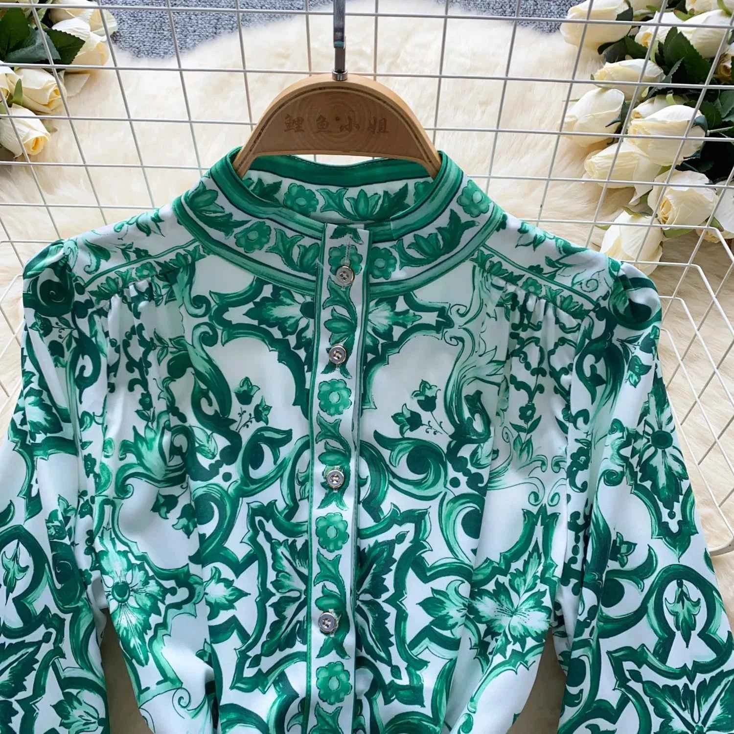 Long Lantern Sleeve Floral Print Short Shirt Dress