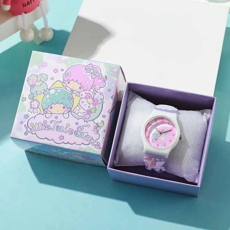 3D Hello Kitty Children Watches with box Cinnamoroll Kuromi Melody Girls Watch Anime Action Figures Model Toys Kid Clock Gift