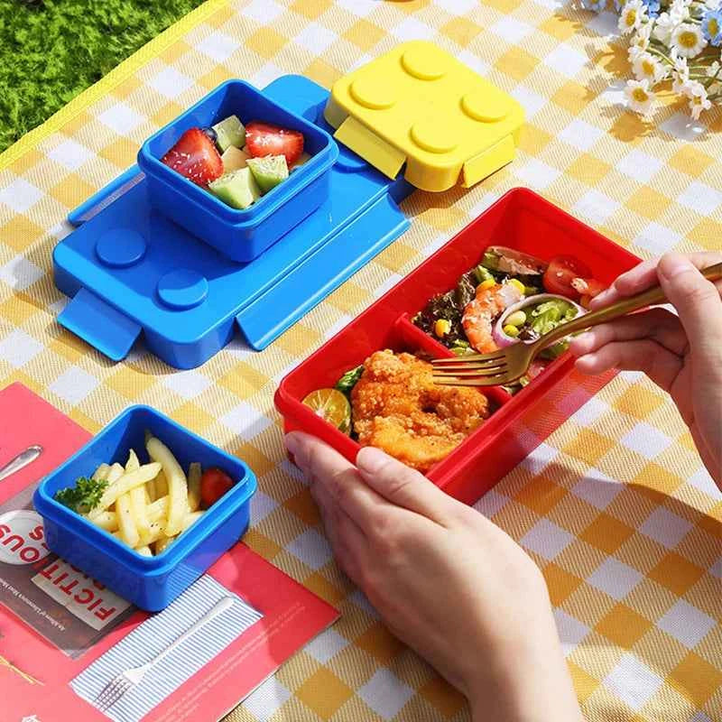 Colorful Blocks Lunch Box - Student Bento Containers - Microwave Dishwasher Safe - Leakproof