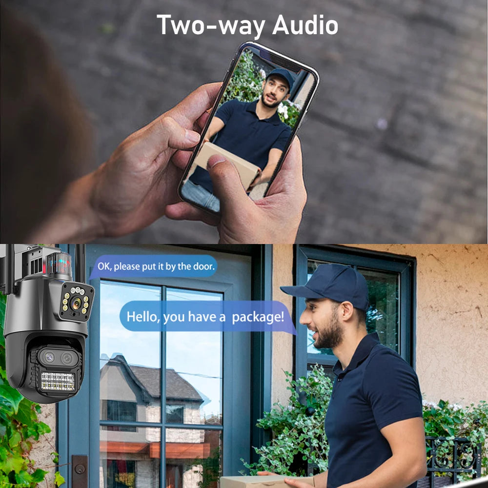 4K 9MP WIFI Three Lens Dual Screen Surveillance Camera 8X Hybrid Zoom Auto Tracking NVR