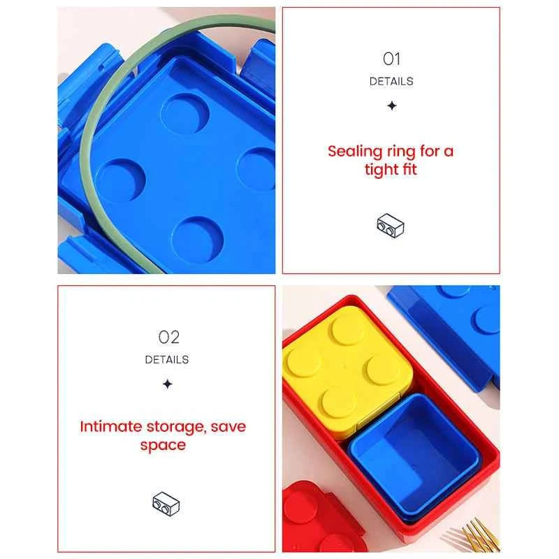 Colorful Blocks Lunch Box - Student Bento Containers - Microwave Dishwasher Safe - Leakproof