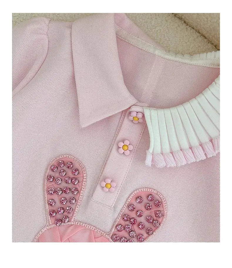 Rosa Rollkragen Prinzessin Koreanische Version Lässiges Kaninchenkleid für Kinder