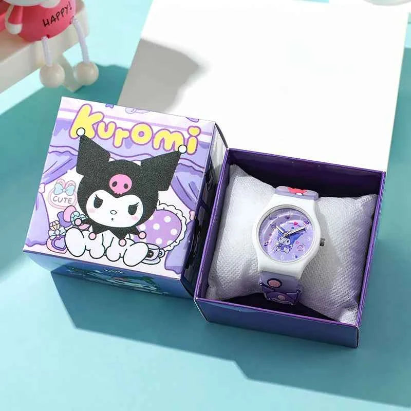3D Hello Kitty Children Watches with box Cinnamoroll Kuromi Melody Girls Watch Anime Action Figures Model Toys Kid Clock Gift