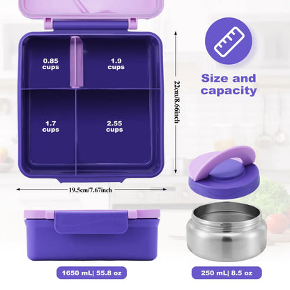 Four-Grid Lunch Box With Insulated Soup Container