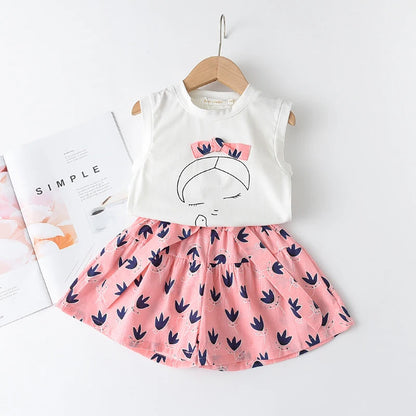 Girls Clothing Sets Sleeveless Blouse +  Skirt