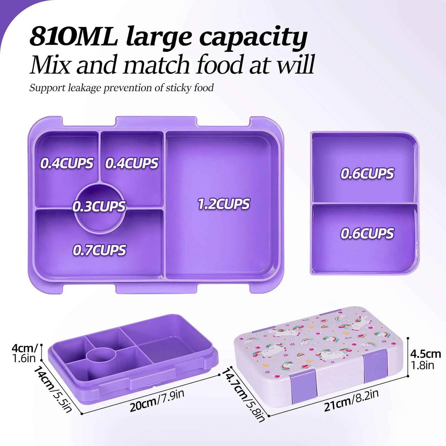 37oz Adorable Cartoon Printed Bento Box Leakproof BPA-Free