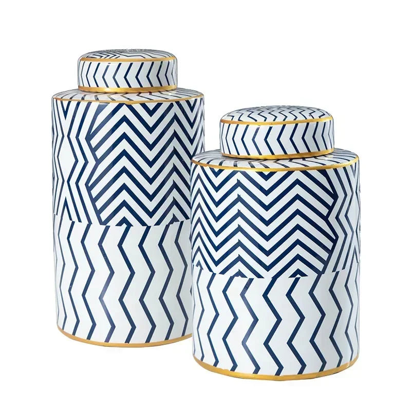 Geometric Ceramic Storage Jars with Lid Decorative Jar Ornament