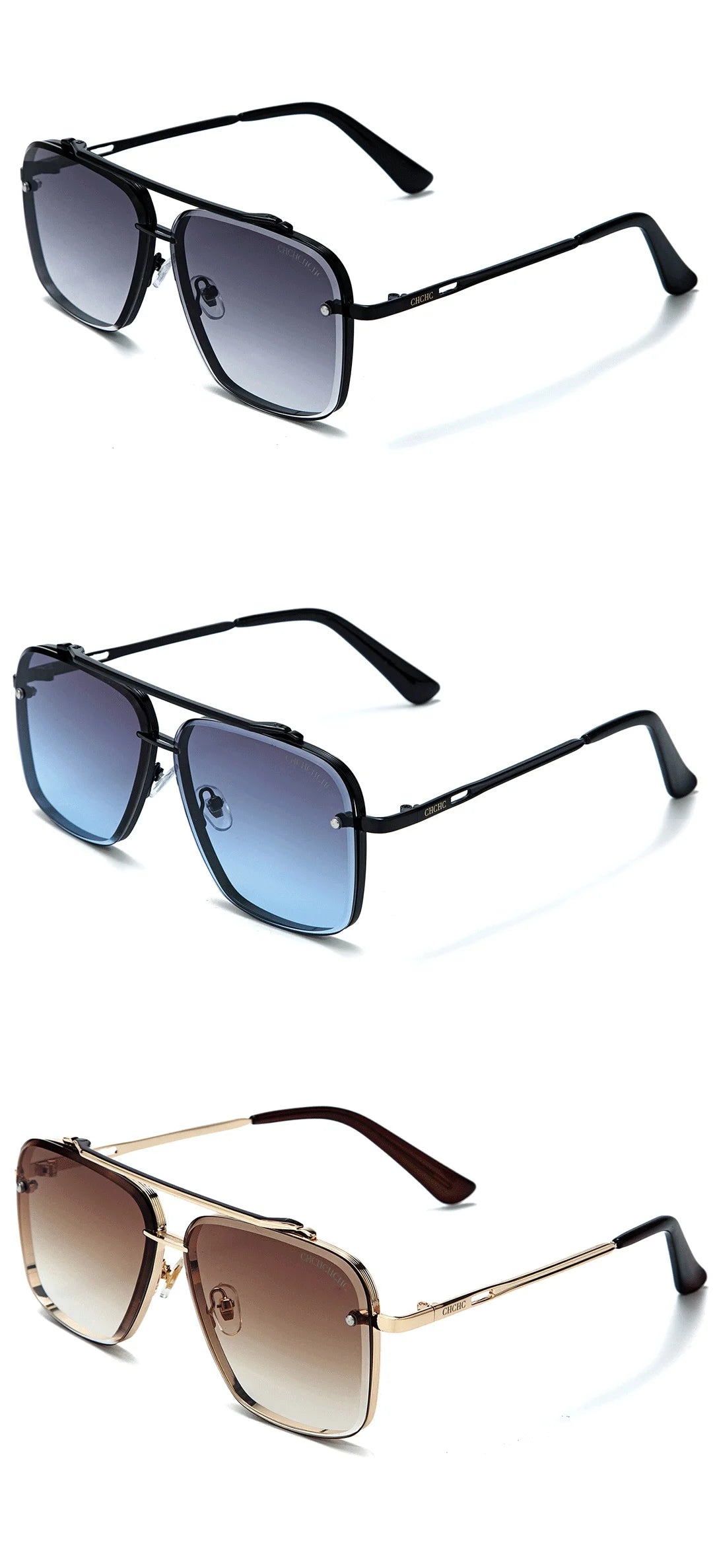 CH Classic Large Frame Style Elegant Sunglasses