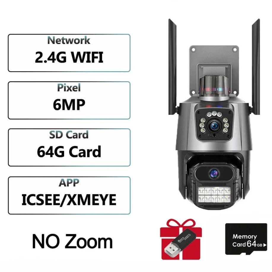 4K 6MP WIFI Three Lens Dual Screen Surveillance Camera Auto Tracking NVR
