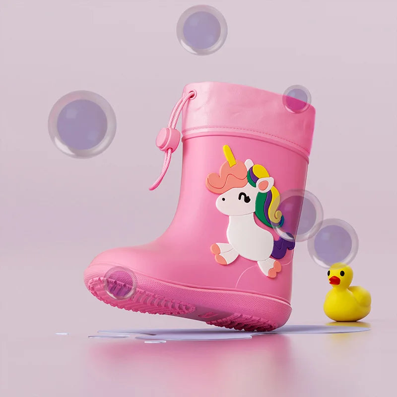 Cheerful Mario Kids Rain Boots Animal Design