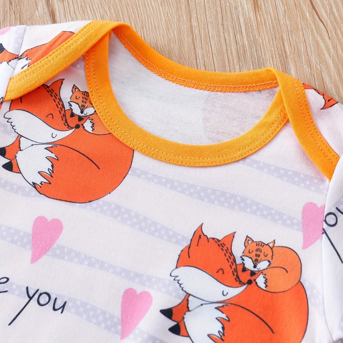 Adorable Baby Fox Print I Love You Mommy Bodysuit Short Sleeve Romper