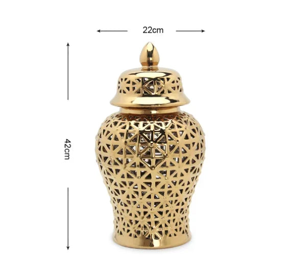 Modern Hollow Ceramic Ginger Jar Lid Home Decoration Vase and Ornaments