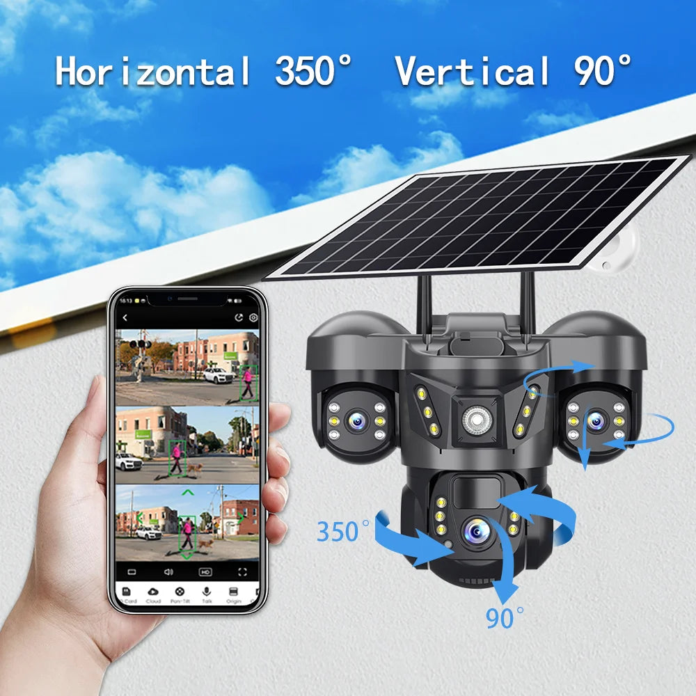 15MP Pro Wifi Solar  Security  Camera Triple Lens 10X Zoom Auto Tracking Outdoor Two way Audio Waterproof Cam