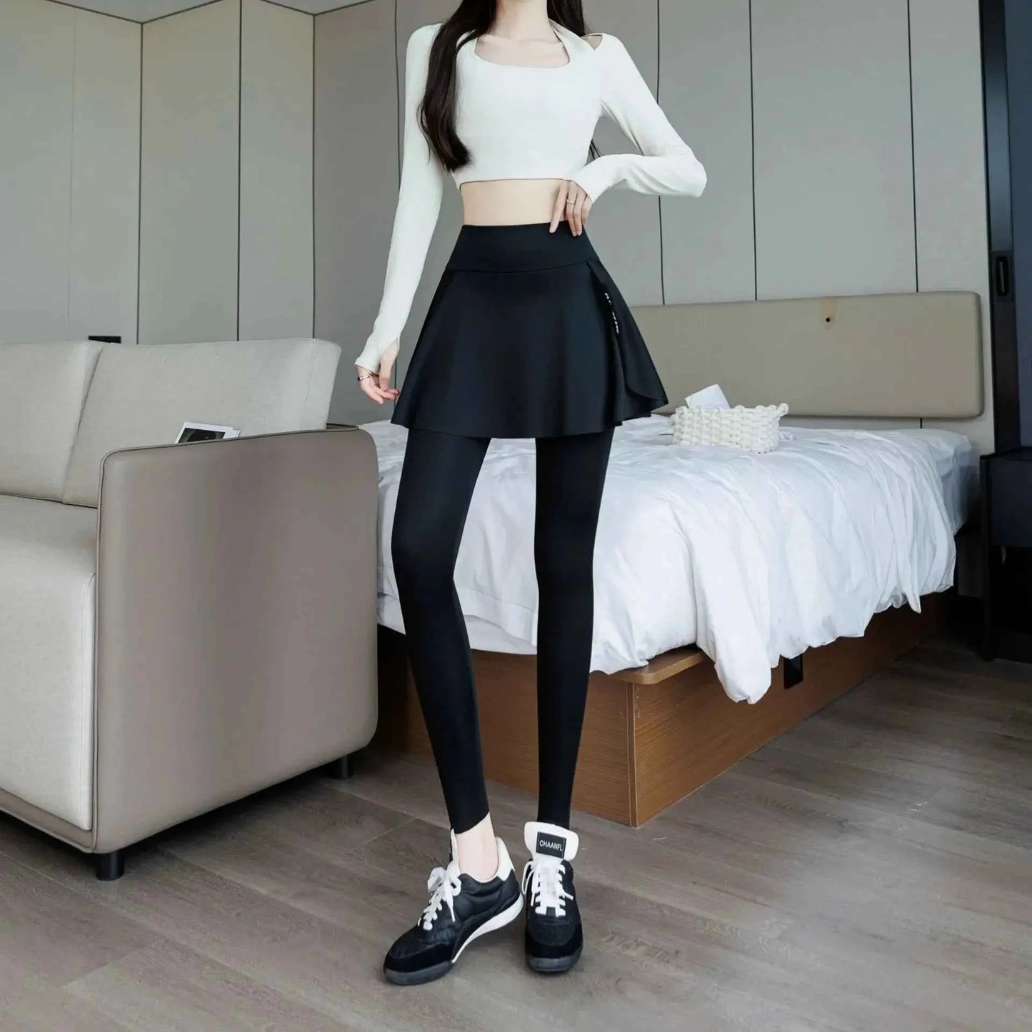High-Waist Fitness Pants Women's Spring Summer Thin Section Anti-Light Running Yoga Badminton Uniform Shark Pants Skirt