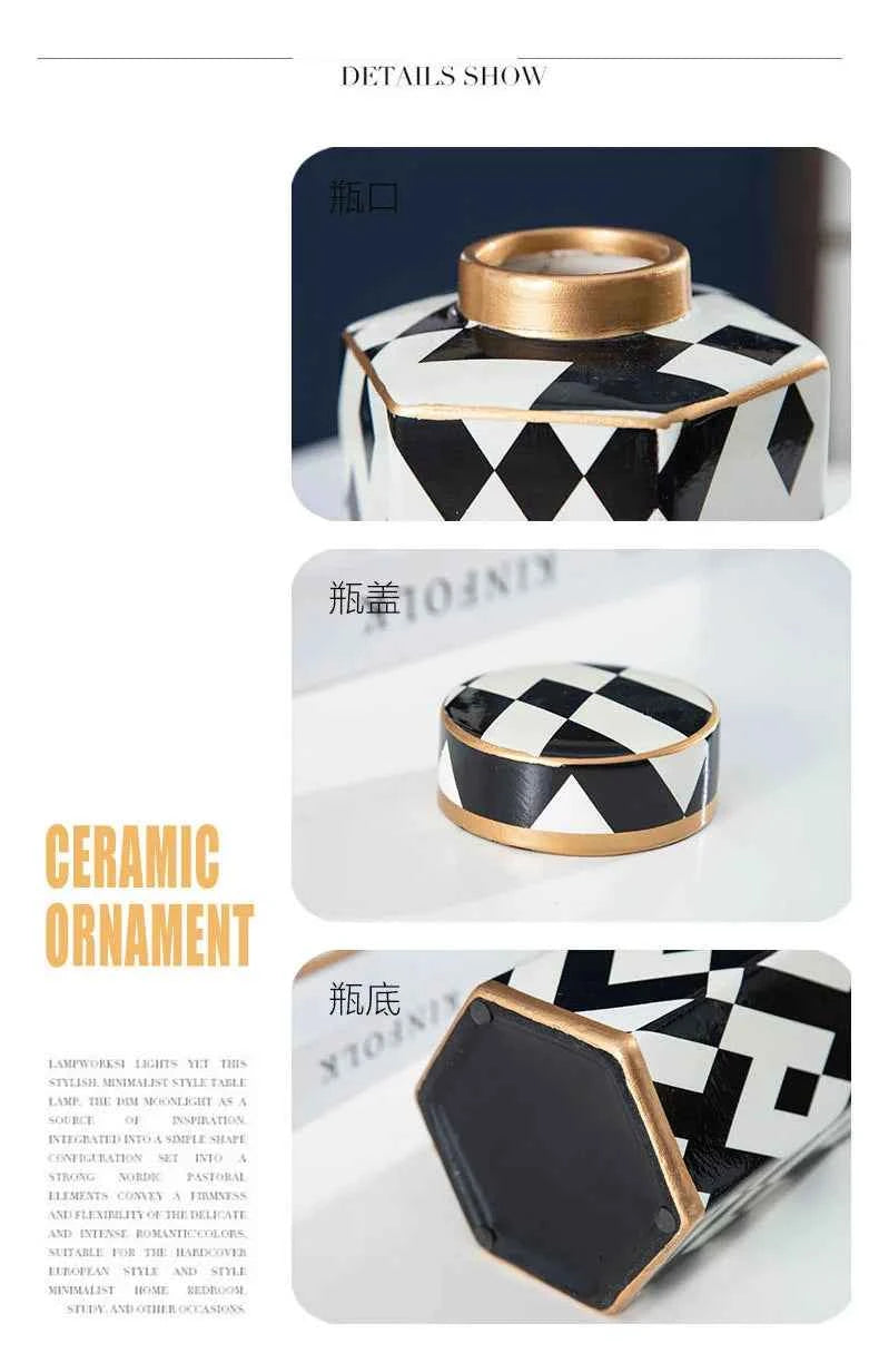 Modern Geometric Black and White Storage Jar Household Ceramic Decorative Jar