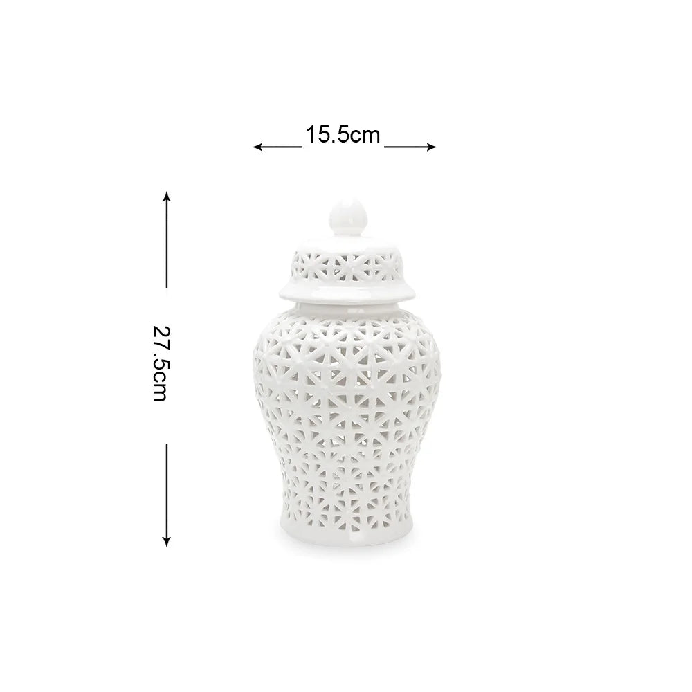 Modern Hollow Ceramic Ginger Jar Lid Home Decoration Vase and Ornaments