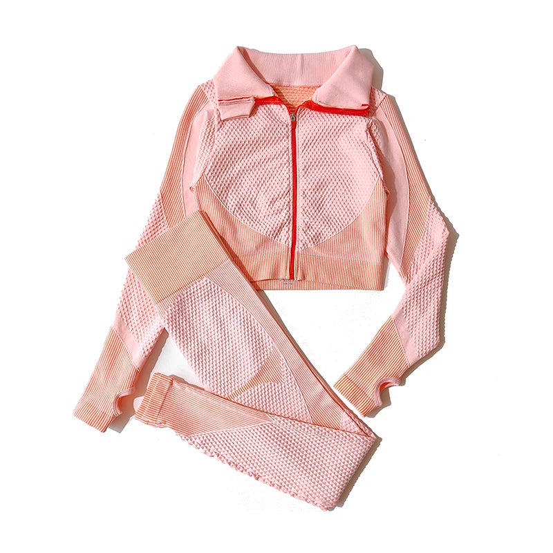 2/3Pcs Women Activewear Seamless Knitted Sportswear Set