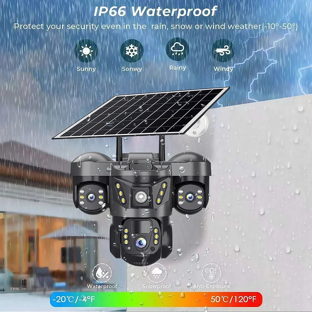 15MP Pro Wifi Solar  Security  Camera Triple Lens 10X Zoom Auto Tracking Outdoor Two way Audio Waterproof Cam