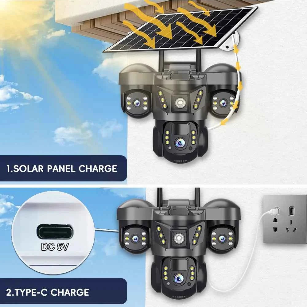 15MP Pro Wifi Solar  Security  Camera Triple Lens 10X Zoom Auto Tracking Outdoor Two way Audio Waterproof Cam
