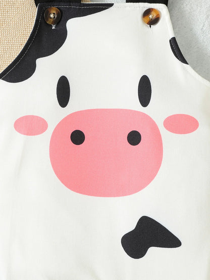 Summer Cartoon Cow White Suspender Trousers