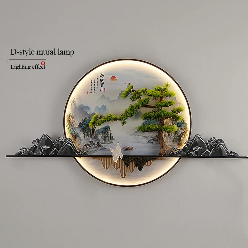 Modern Chinese Style Wall Mural Painting with LED Lights / 3D Wall Decorative Painting