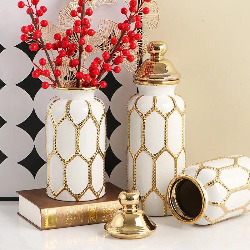 Home Decor Gold Luxury Ceramic Vase General's Jar Ornament