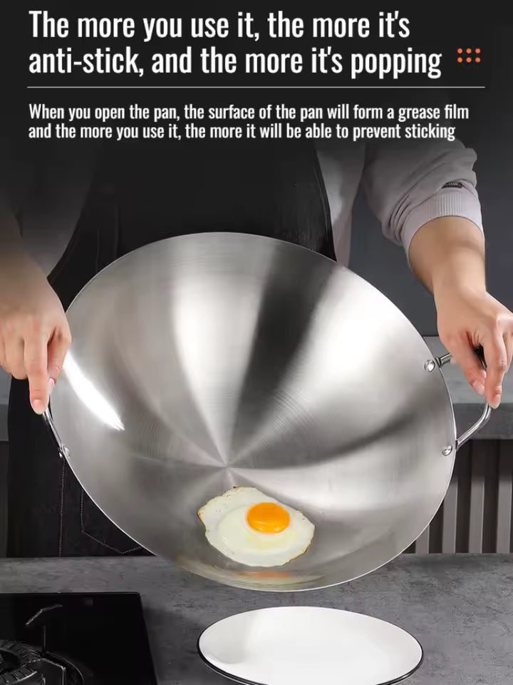 Stainless Steel Frying Pan Non-stick Double-ear Frying Pan Healthy Uncoated Thicker Material Suitable for Gas Stoves Even Heat