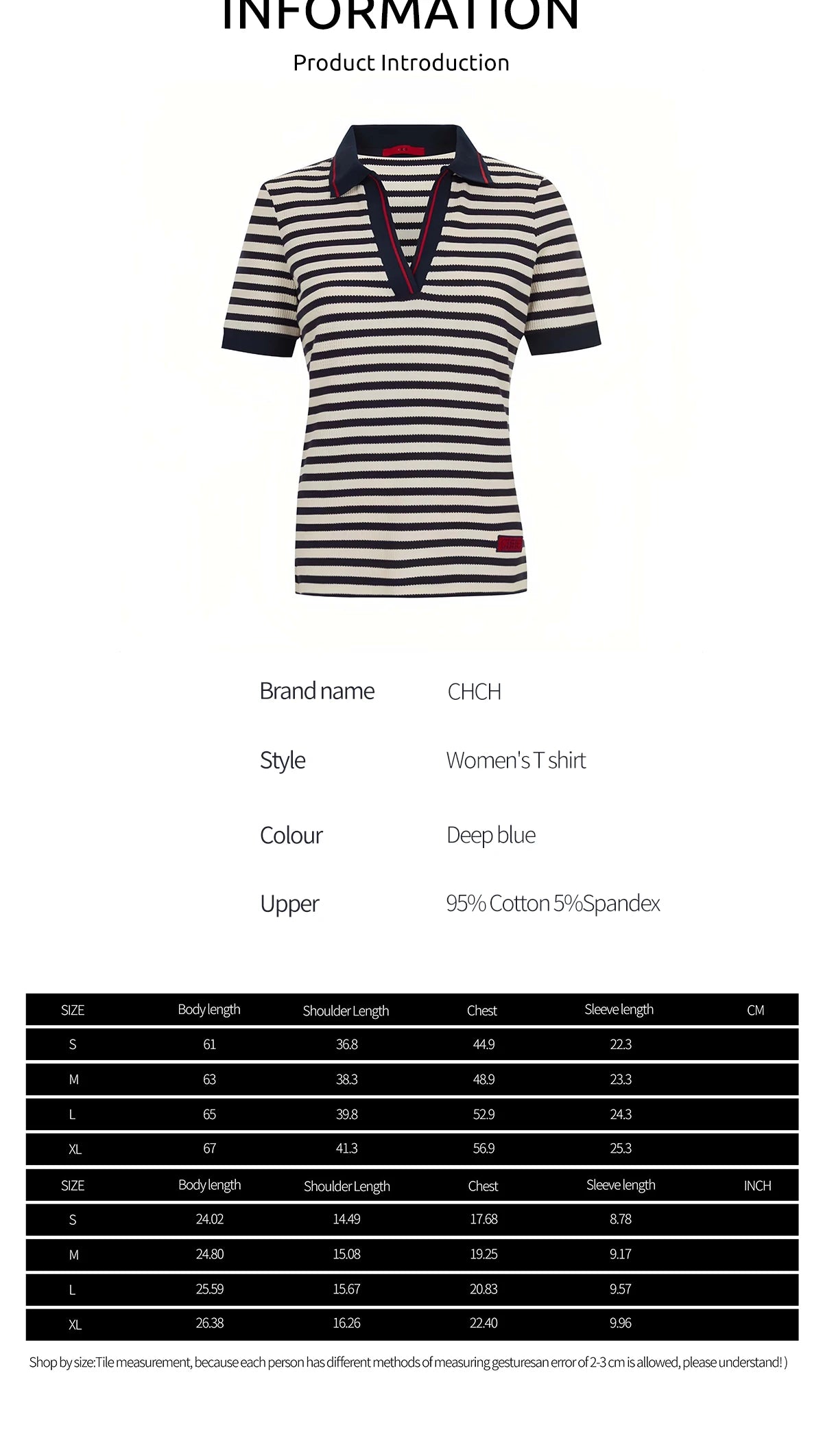 CH Women Stripe Knitted Chic Short Sleeve Polo Shirt