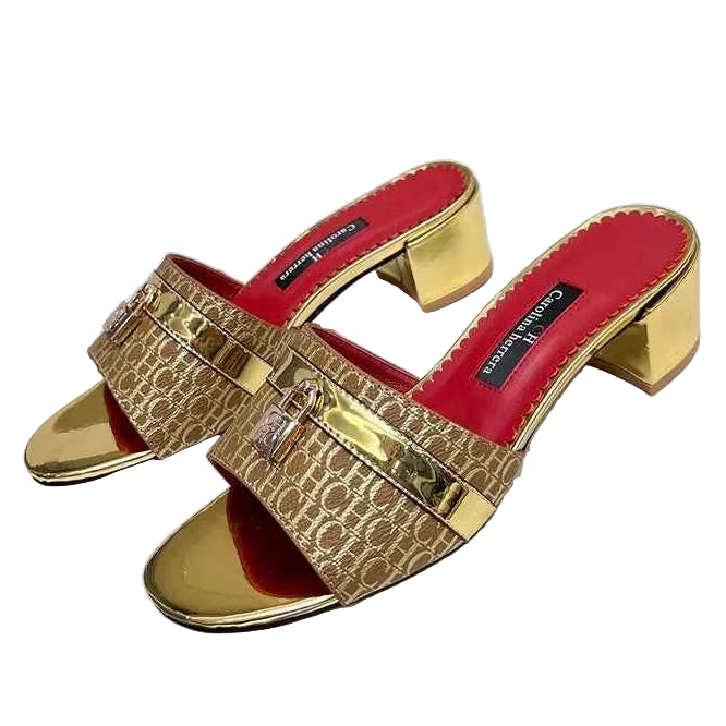 Women's Heeled Wearable Slippers Niche Classics Women's Office Slippers Letters Printed Designs Mature Style