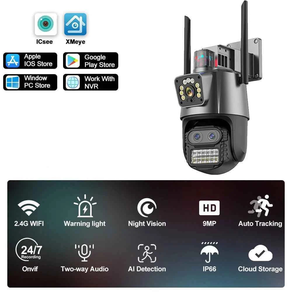4K 6MP WIFI Three Lens Dual Screen Surveillance Camera Auto Tracking NVR