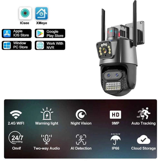 4K 6MP WIFI Three Lens Dual Screen Surveillance Camera Auto Tracking NVR