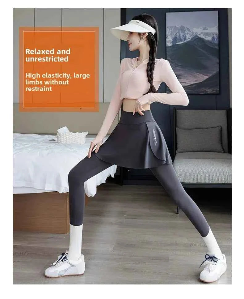 High-Waist Fitness Pants Women's Spring Summer Thin Section Anti-Light Running Yoga Badminton Uniform Shark Pants Skirt