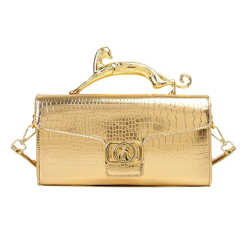 Classic Elegant Metal Handle Crossbody Bag