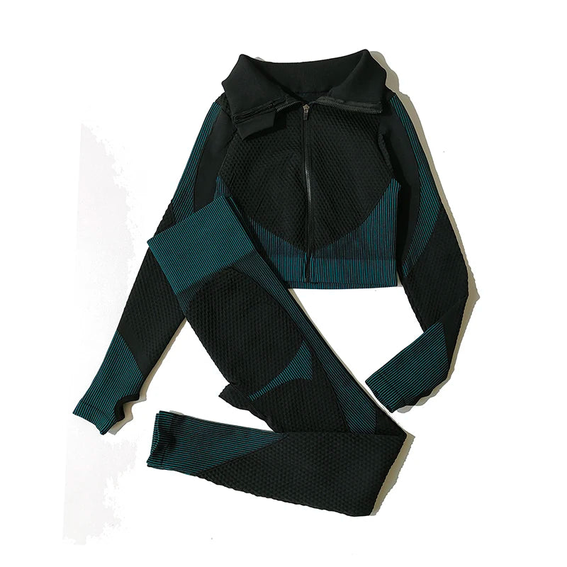 2/3Pcs Women Activewear Seamless Knitted Sportswear Set