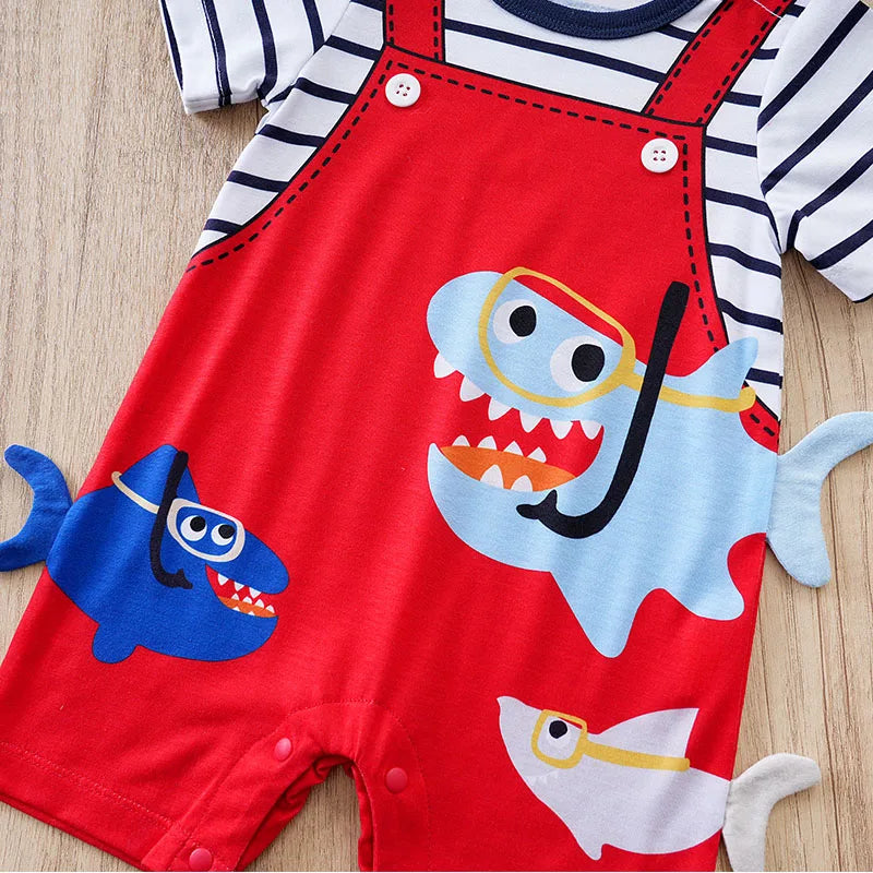 Summer Cute 3d Shark Print Jumpsuit