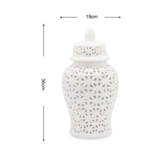 Modern Hollow Ceramic Ginger Jar Lid Home Decoration Vase and Ornaments