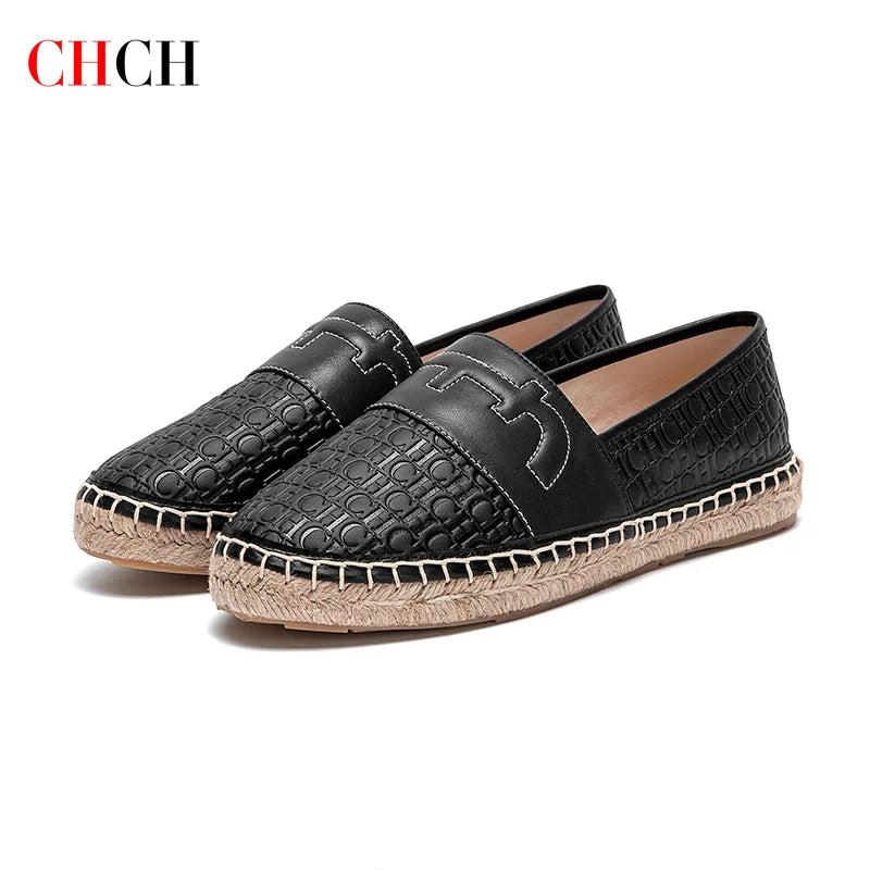 CHCH Women's Leather Espadrilles Canvas Shoes