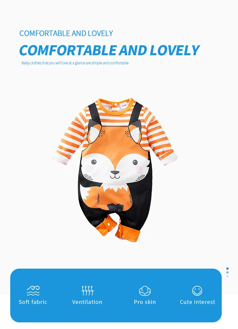 Cute Fox Print Comfortable And Soft Baby Jumpsuit