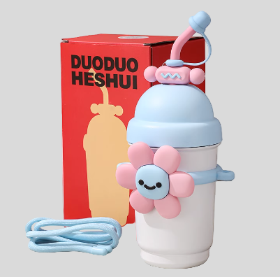 700ml Sunflower and Heart 316 Stainless Steel Water Bottle with Straw