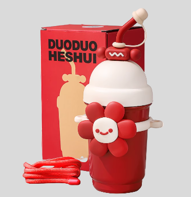 700ml Sunflower and Heart 316 Stainless Steel Water Bottle with Straw