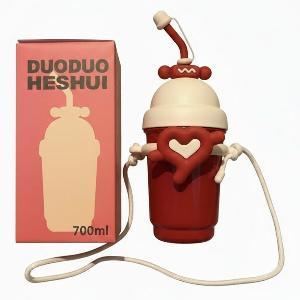 700ml Sunflower and Heart 316 Stainless Steel Water Bottle with Straw