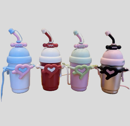 700ml Sunflower and Heart 316 Stainless Steel Water Bottle with Straw
