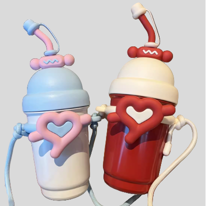 700ml Sunflower and Heart 316 Stainless Steel Water Bottle with Straw