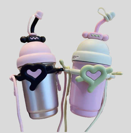 700ml Sunflower and Heart 316 Stainless Steel Water Bottle with Straw
