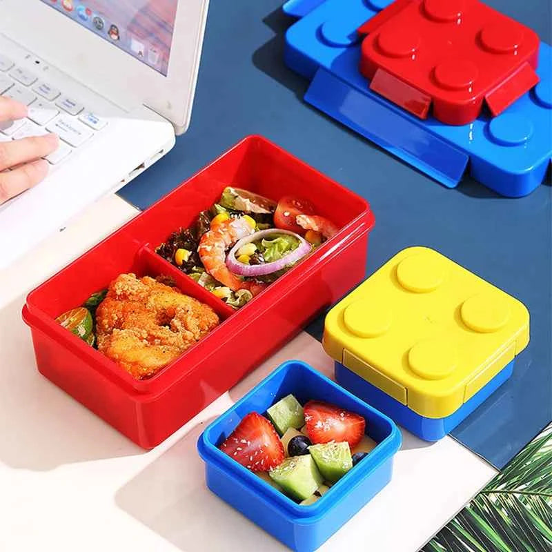 Colorful Blocks Lunch Box - Student Bento Containers - Microwave Dishwasher Safe - Leakproof