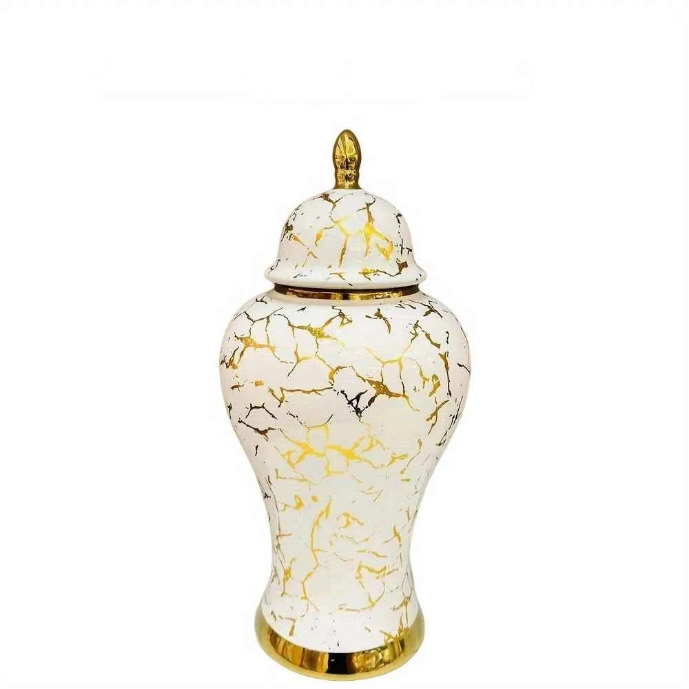 Gold Marble Porcelain Ginger Jar Home Decorative Vase